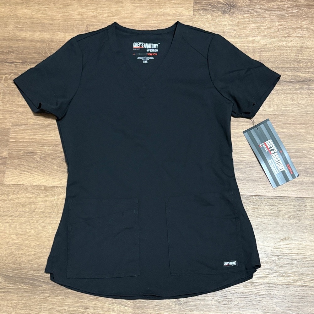 Grey's Anatomy Women's Black Short Sleeve Scrub Top by Barco Size XXS NWT